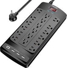 18 Outlet Surge Protector Power Strip 6FT Cord, 4 USB Ports, 2100J Heavy Duty