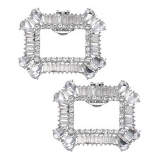 2pcs Rhinestone Shoe Clips Shoes Rectangular Accessory for Women Silver Tone