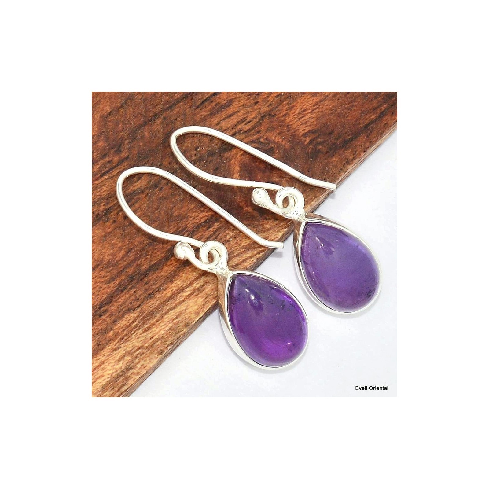 Boucles d'oreilles en Améthyste véritable KC111 serties d'argent massif pour femme