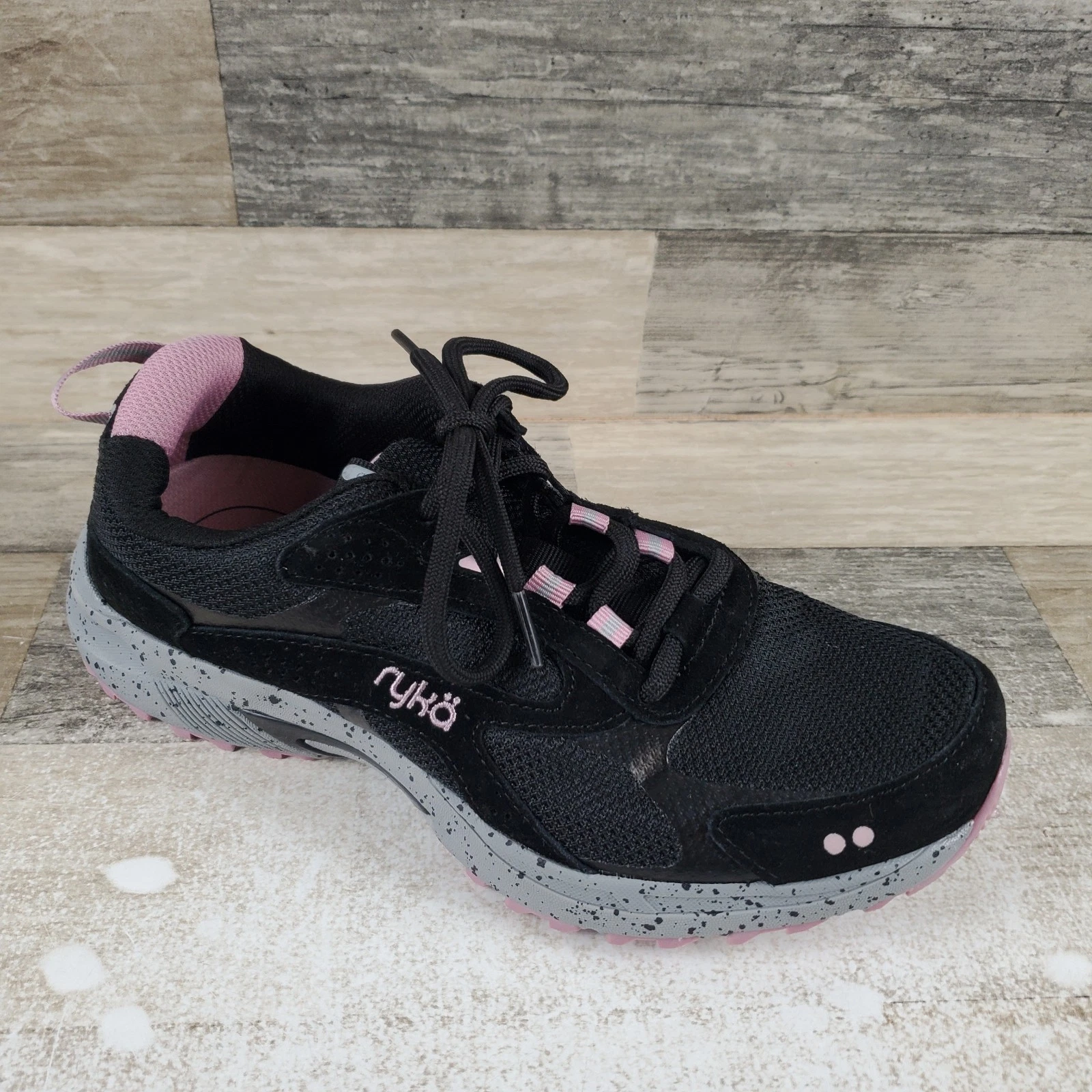 Ryka Sky Stride Womens Shoes Sz 8 M Black Pink Speckled Gray Lace Up Sneakers