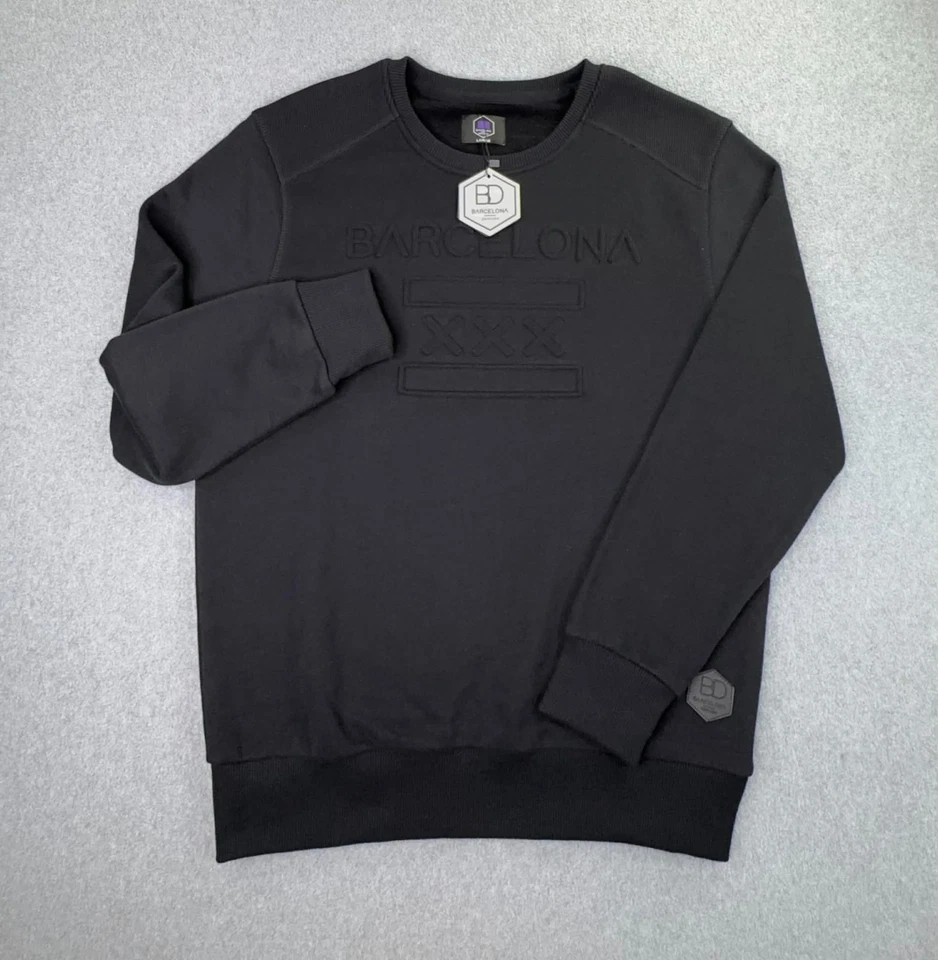 NUEVA Sudadera Barcelona Designs Cuello Redondo Talla Grande Monocromo Negra Diseñador Foto 2 de 4
