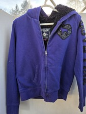 Victoria's Secret PINK purple zip-up hoodie,black faux fur lining sequin detal