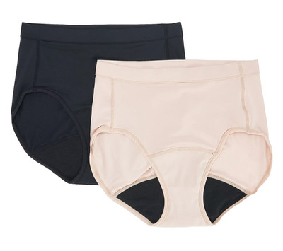 Breezies~Set of 2~Leak Proof Hi-Cut Briefs~Large~Sunbeige/Black~A508656   12700