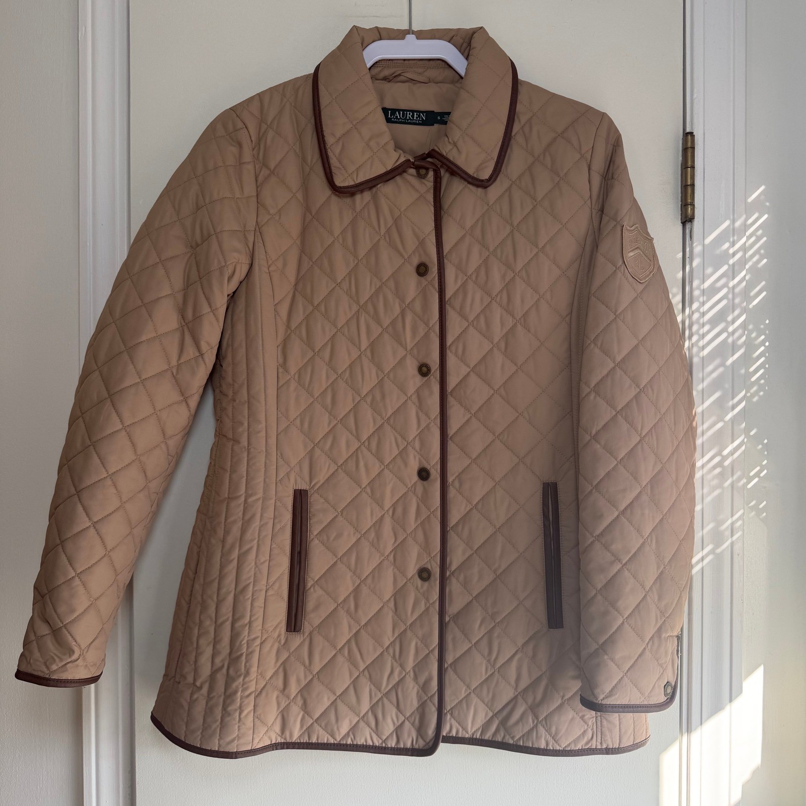 Lauren Ralph Lauren Quilted Jacket Tan Brown Trim Women's Size S