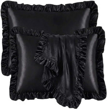 2 Pack Ruffle Satin Pillowcases Standard Size 20"X26" Black