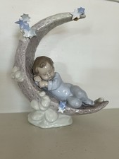 Lladró Porcelain Baby on Crescent Moon Figur...