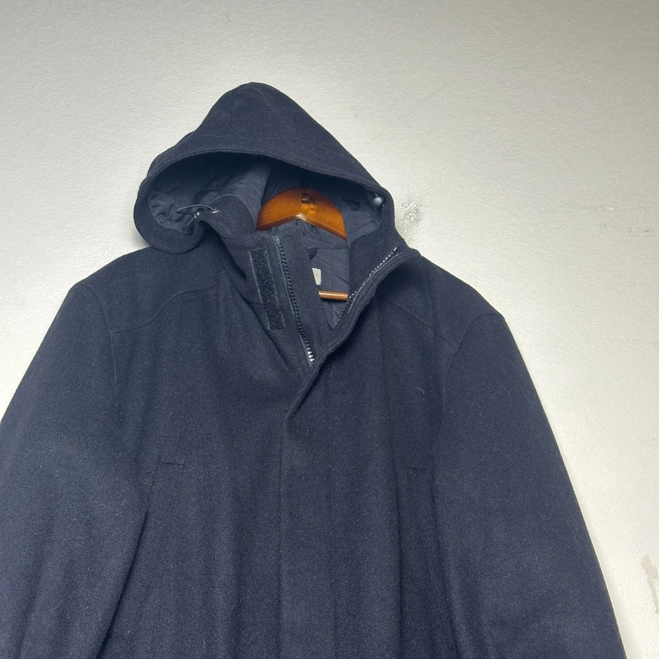 J.Crew шерстяная смесь пальто куртка мужчин M верхняя одежда Thinsulate черный с капюшоном молнии зима - Изображение 2 из 4