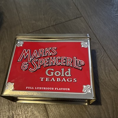 SAMMLERSTÜCK LEERE TEEDOSE - M&S LUXUS GOLD TEEBEUTEL um 2007