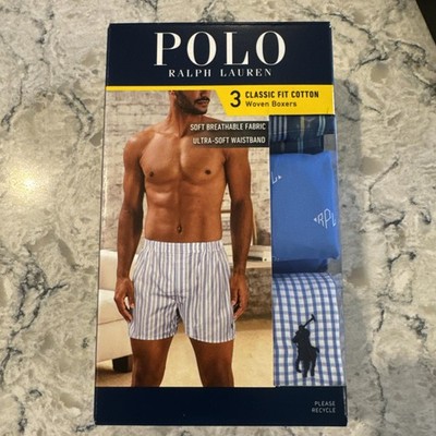 Polo Ralph Lauren Boxer Shorts Mens L Blue Classic Fit Cotton 3 Pack Tagless