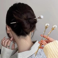 New Pearl Hair Sticks Korean Women Elegant Fashion Metal Hairpins Hair Forks Bun