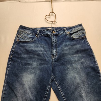  KanCan Plus Size 20 High Rise Flare Jeans Raw Hem Boho Festival Dark Wash
