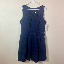 Eliza J A-Line Missy Dress size 14 Navy Blue Sleeveless Pleated Wedding NWT