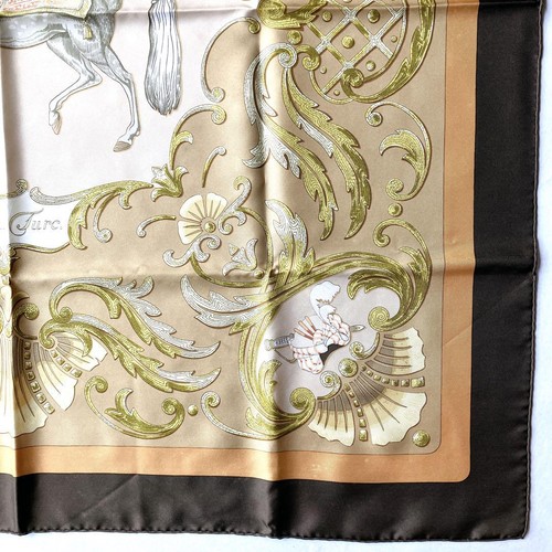 HERMES Silk Scarf Carré 90 Cheval Turc Brown 35 Inch Square Turkish Horse Design - Picture 6 of 19