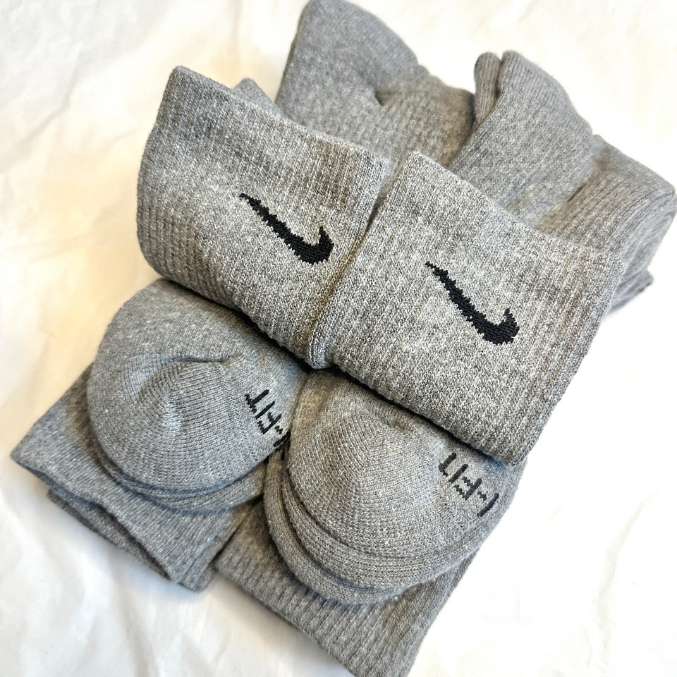6 Pairs Nike Cotton Crew Sock DriFit Gray Men's 812 L Cushioned Sport