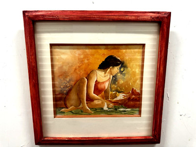 ORIGINAL ART SIGNED FRMD IN GLASS SENTIMENTAL LADY RESTING WATERCOLOR