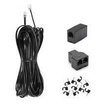 Long Telephone Extension Cord 10 FT Black Cable Line Wire with Standard RJ11 ...