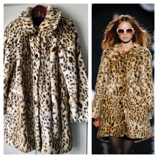 Vtg Betsey Johnson Usa Leopard Animal Print Faux Fur Coat Rock Chick Rockabilly