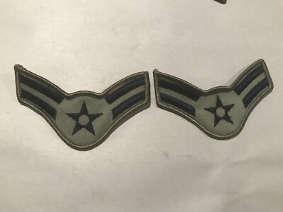Pair (2) U.S. Air Force Subdued Green Enlisted Insignia E3 Airman 1st Class