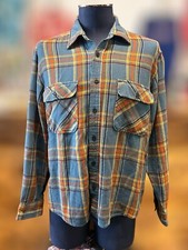 Vintage 60s Sears Roebuck CO Flannel Shirt Mens M Green Tartan Plaid Wool Blend