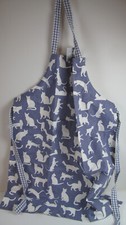 Cat Apron Blue/White/Kitchen/Checker Straps/Pockets/Made in India/100 Cotton/NEW