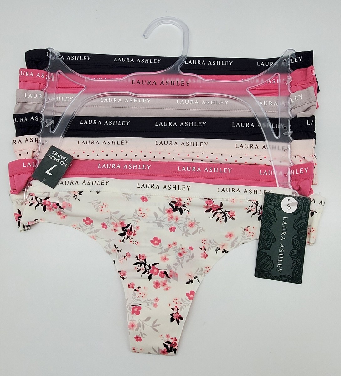 LAURA ASHLEY 7-Pack Women's Medium No Show Thong Panties