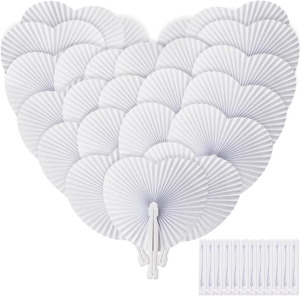 Zooi FäCher Hochzeit - 24 Pack HandfäCher Hochzeitsdeko FäCher Weiß HandfäCher P-image