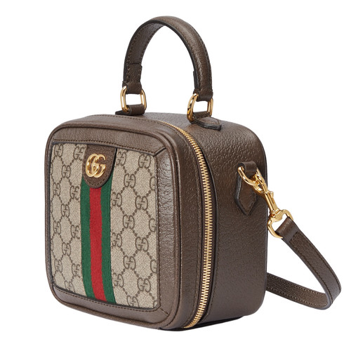 GUCCI Ophidia Mini Beige And Ebony GG Canvas Top Handle Bag New & Authentic