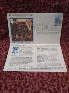 U.S. CONSTITUTION BICENTENNIAL FDC MASS. RATIFIES THE CONSTITUTION FEB 6, 1988