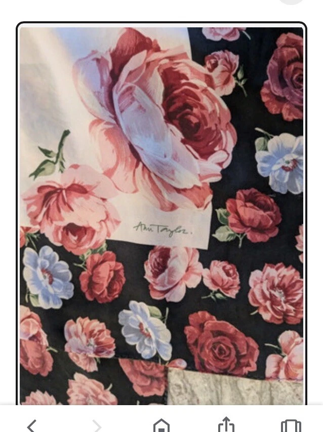 Ann Taylor 100% 真丝白色带开花玫瑰红色粉红色黑色蓝色花卉 36 平方米 — 第 2/4 张图片