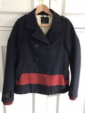 Maison Scotch Navy & Red Pea Coat Short Coat Size 2 Uk 10/12