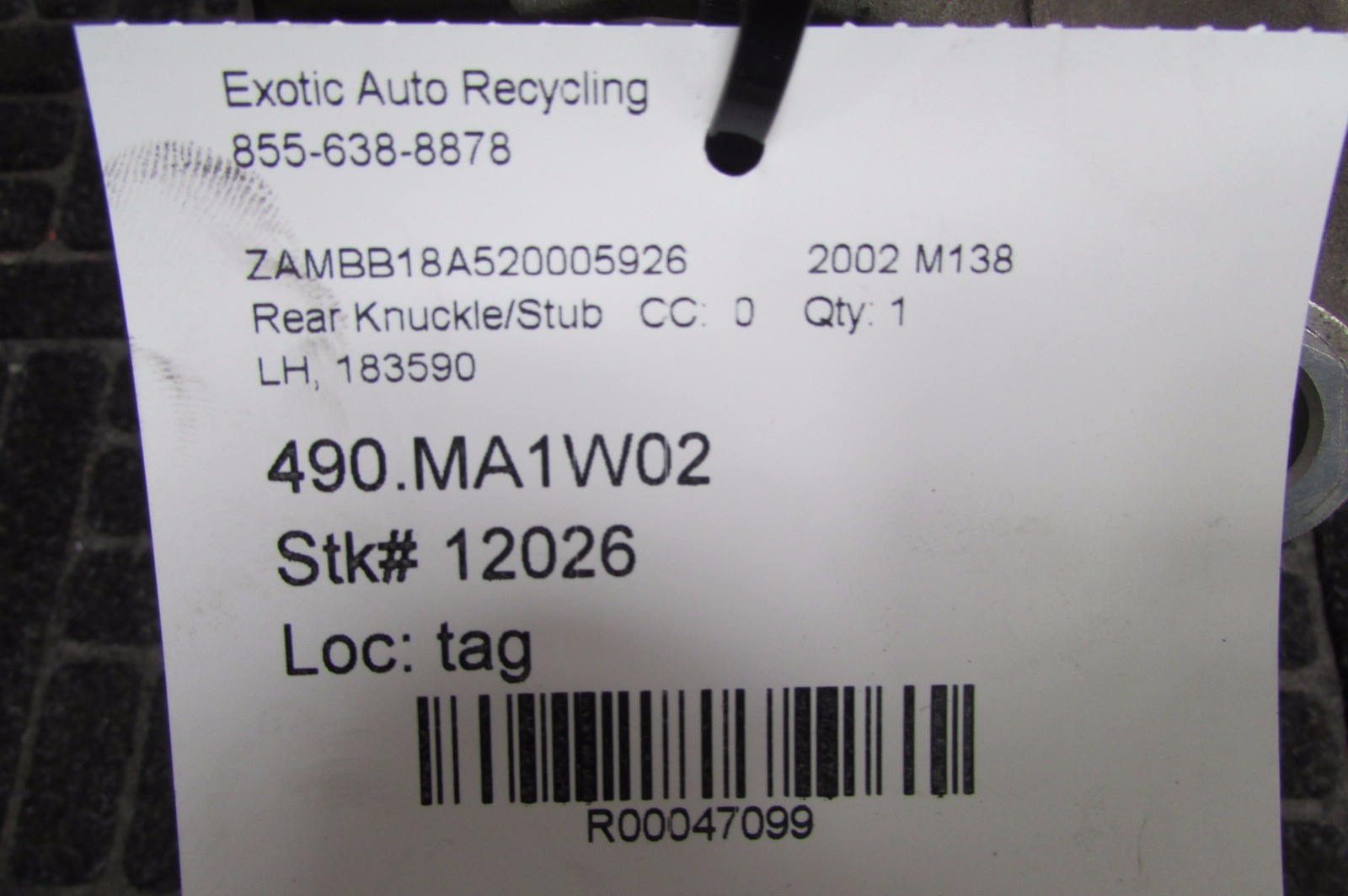Maserati Coupe, LH, Left Rear, Knuckle/Spindle/Upright, Without Hub, P/N 183590