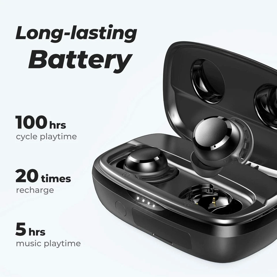 Tribit Wireless Earbuds 100H Playtime Bluetooth 5.0 IPX8 Waterproof Built in Mic - Image 2 of 4