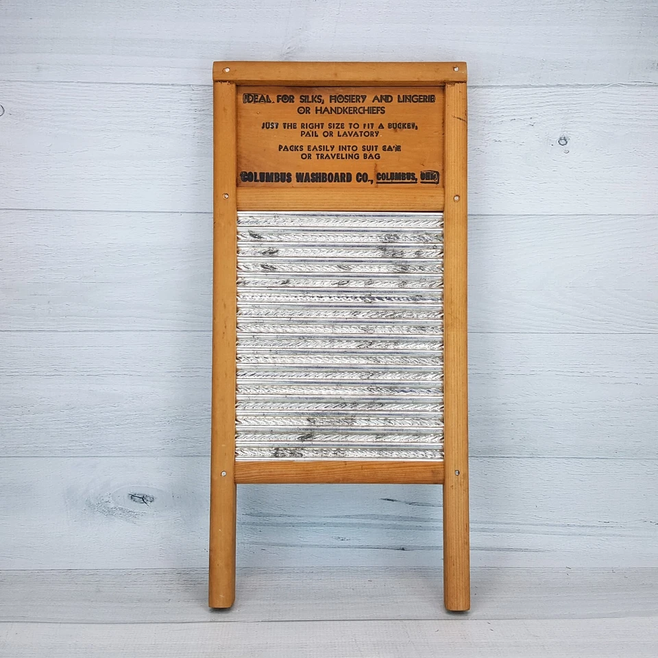 Vintage Dubl Handi Wood Metal Washboard w Cross Stitch Dutch Cleaner Insert USA - Image 3 of 4