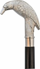 Walking Cane Wooden Walking Stick for Men, Women, Silver Brass Raven Crow Head