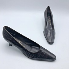 Salvatore Ferragamo Dali Expresso Women Croc Print Heel Shoe SZ 7AA Pre Owned