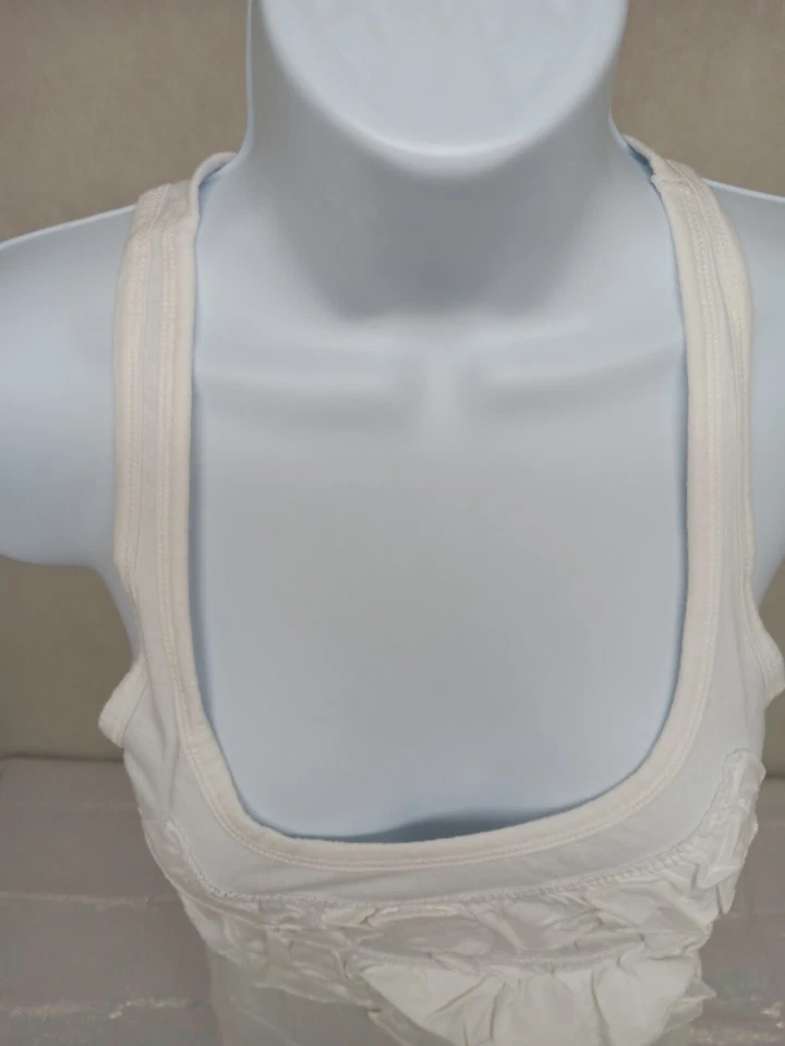 HOLLISTER WOMENS SMALL WHITE RACERBACK TANK TOP RUFFLE EMBROIDERED LOGO - Image 2 of 4