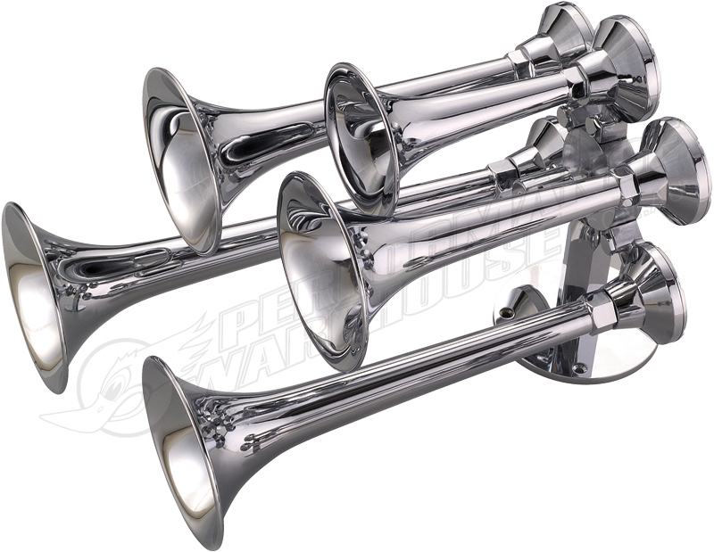 Outlaw Chrome on Brass 5 Trumpet Truck/Train Air Horn Pedestal Mount
