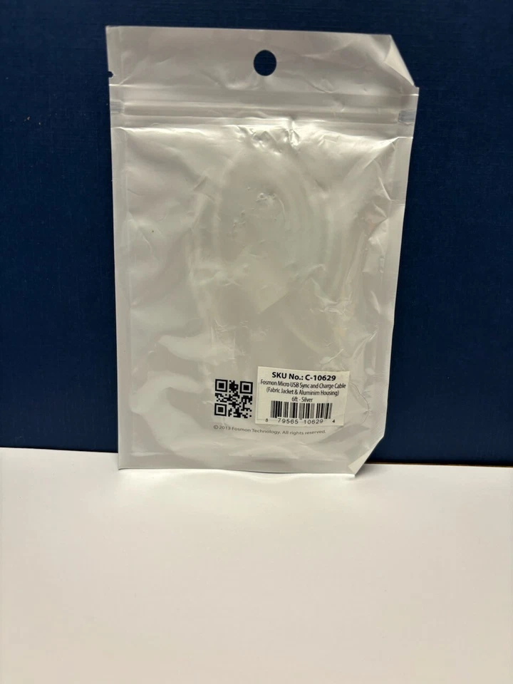 Fosmon Silver Nylon Micro USB Sync Charge Cable 6 Ft - Image 2 of 2