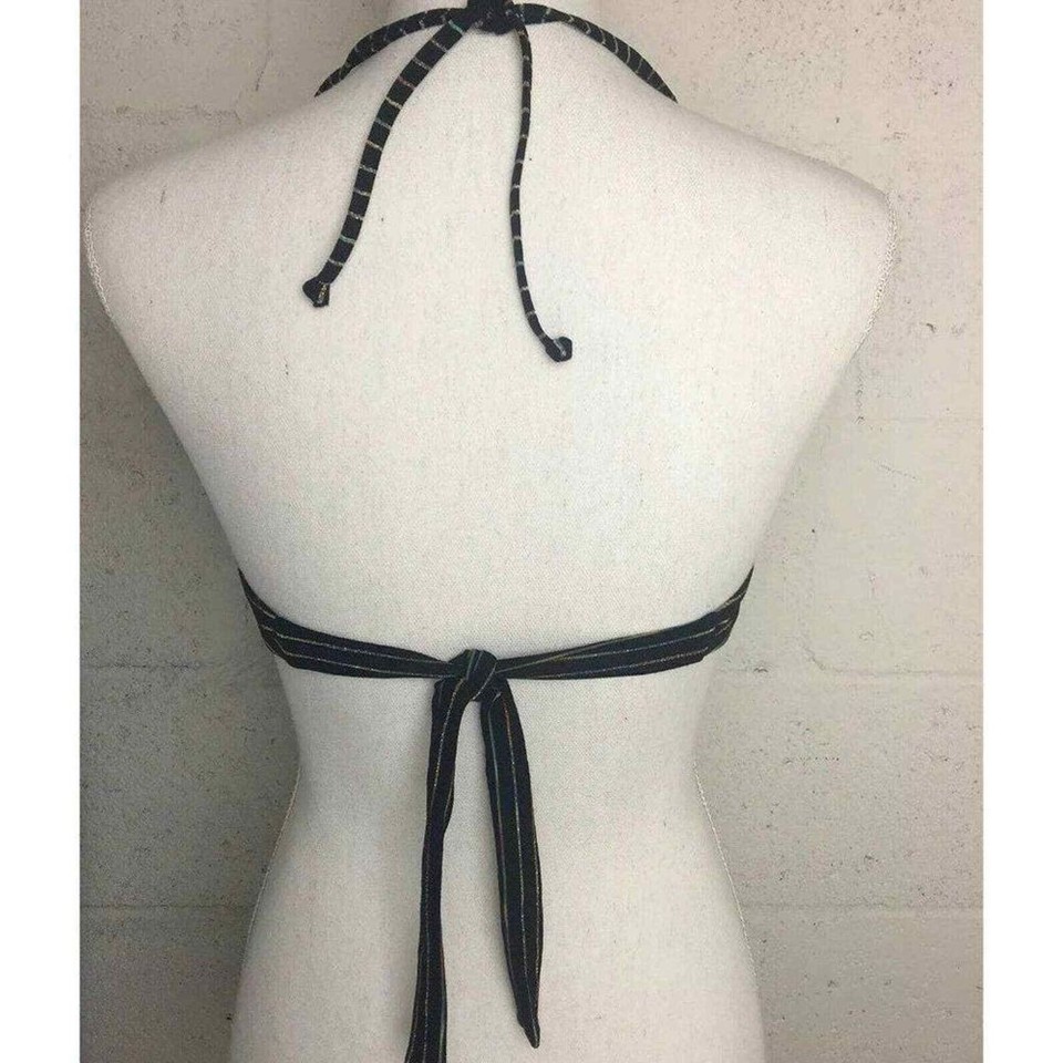 Body Glove Striped Bikini Top Women Halter Neck Black Swimwear Small