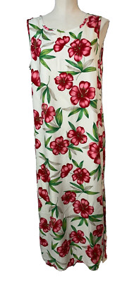La Cabana Women s Shift Midi Dress size L Floral Viscose Twill Tropical Hawaiian