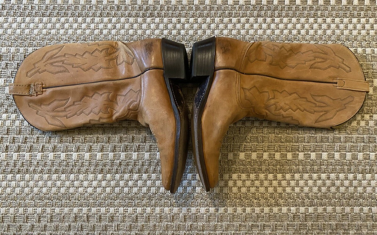 dan post marlboro leather western cowboy boots vintage round toe tan p2551 11 D Dan Post Marlboro Leather Western Boots Men main image 3