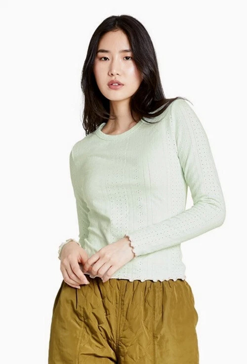 Women s Crewneck Eyelet Pointelle Pullover Sweater Sandy Liang x