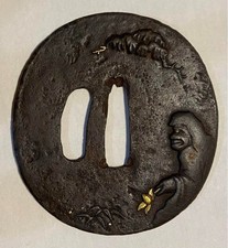 Japanese Antique Tsuba of Katana Samurai Sword Guard Iron Rare Design 59-A25
