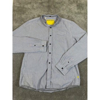 Descendant of Thieves Mens Blue White Seersucker Pinstripe Shirt Large 6BW1515