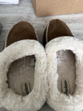 Dearfoams Slippers Women's Sz XL 11 Micro Suede Clog Soft Faux Fur Light Brown