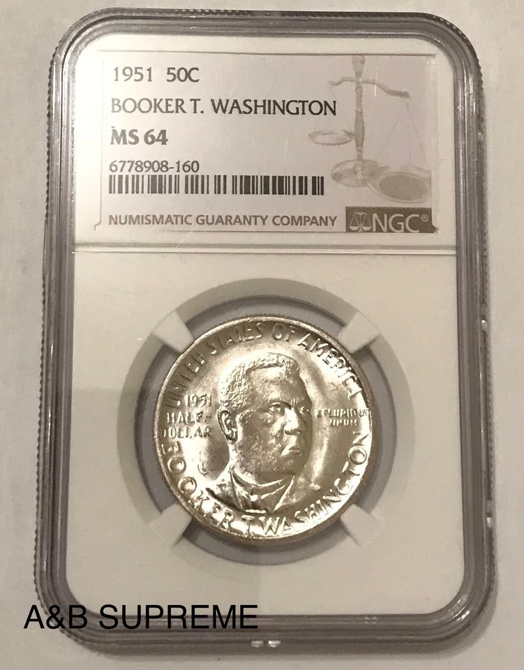 1951 Booker T Washington Half Dollar NGC MS 64 STUNNING Choice Gem Bu Unc 90% Si - Image 2 of 4