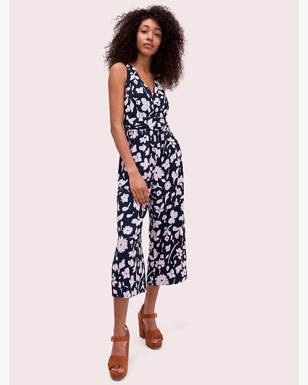 Kate Spade Navy Floral Sleeveless Belted Wide-Leg Jumpsuit thumbnail 2