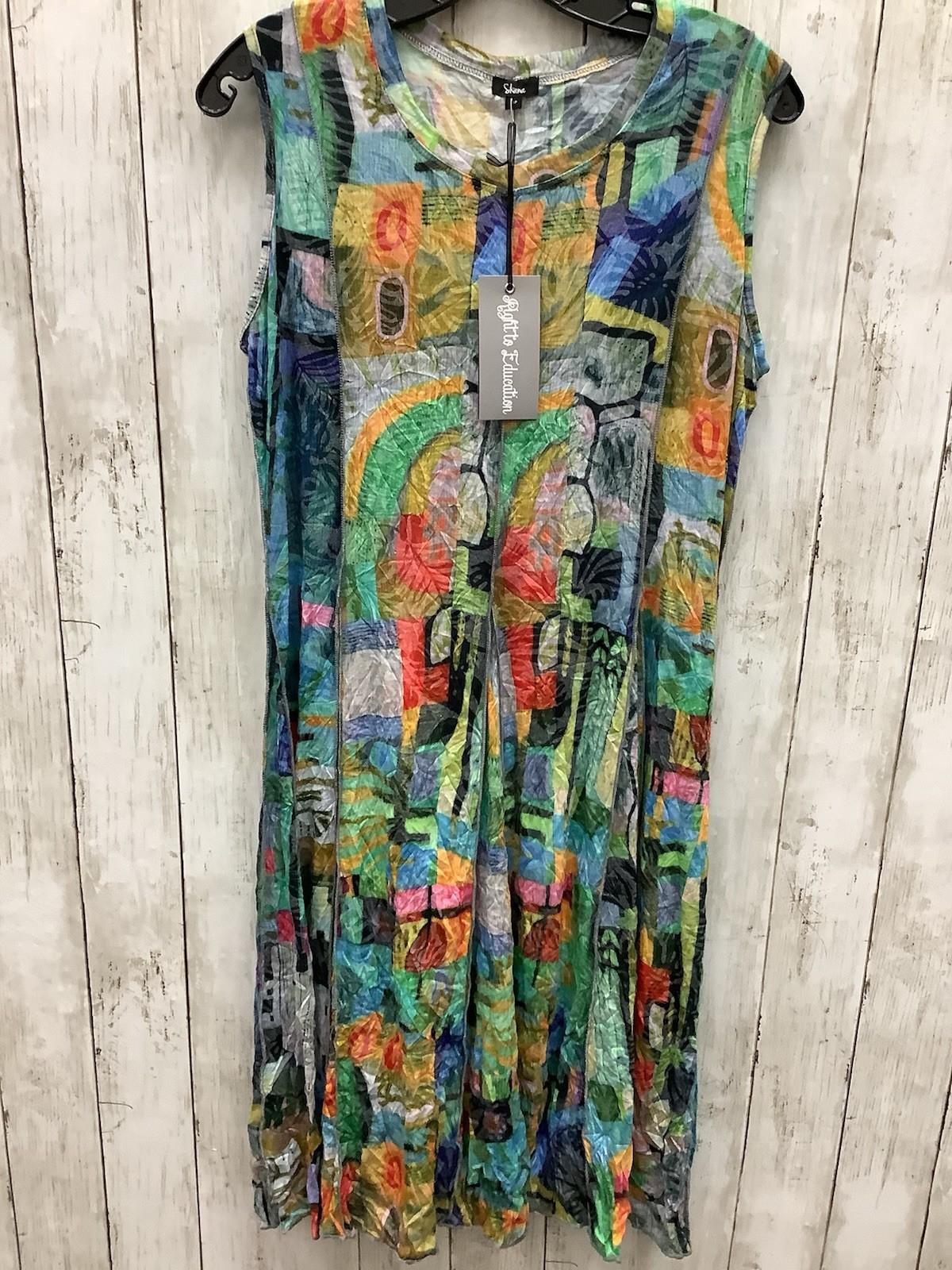 Shana Right To Education Sleeveless Abstract Art Print Crinkle Dress S/P