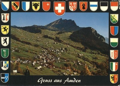 Amden Walensee SG Panorama mit Leistkamm Wappen