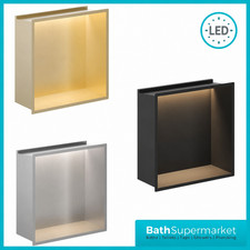 LED Shower Niche 300x300 Recessed Wall Shelf Black Brass Stainless Steel
